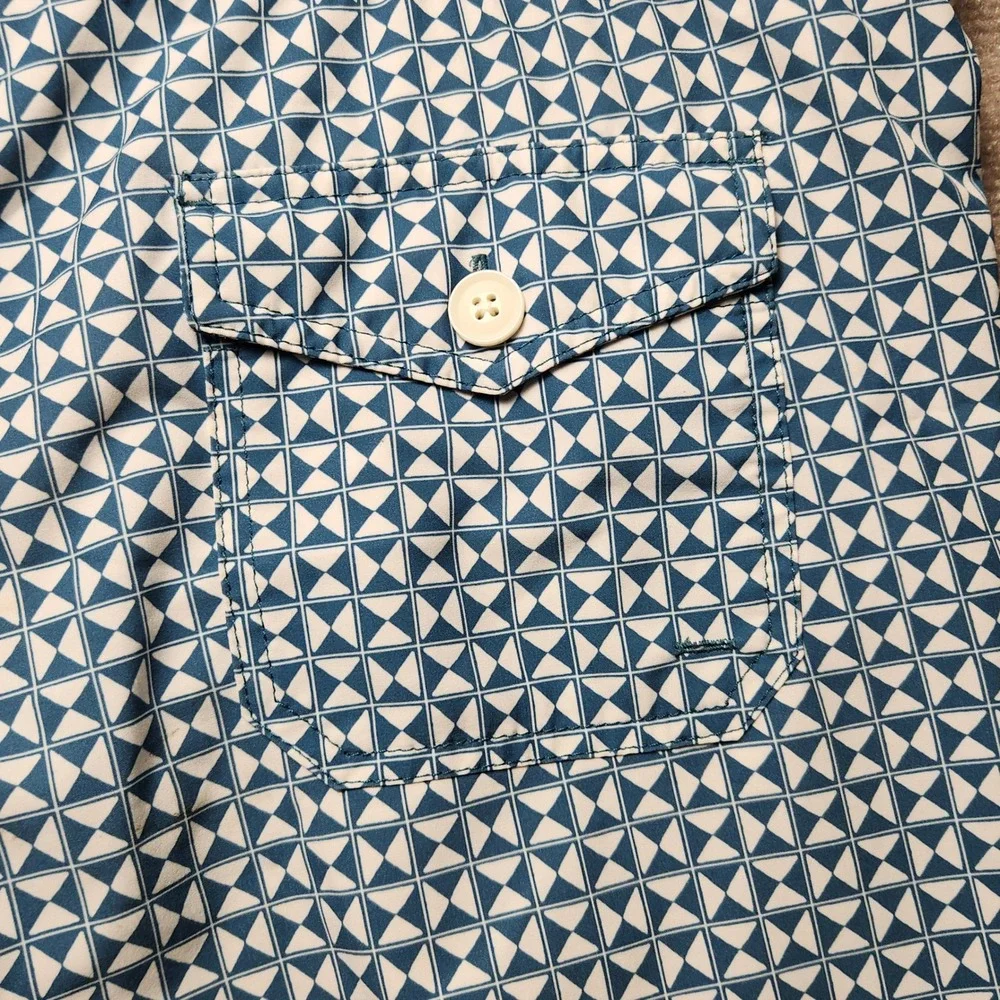 J. Crew Swim Trunks Mens L Blue White Geometric Pattern Drawstring Shorts